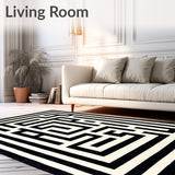 Chic Labyrinth Inspired Rug with Distinctive Angular Pattern(Black)