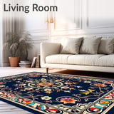 Elegant Floral Medallion With Interlocking Vines And Petals(Navy)