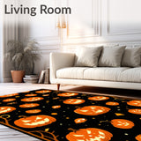 Autumnal Glow Halloween Rug with Pumpkin Faces and Creepy Silhouettes(Orange)