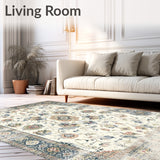 Distressed Oriental Area Featuring Beige and Subtle Grey Motifs(White)