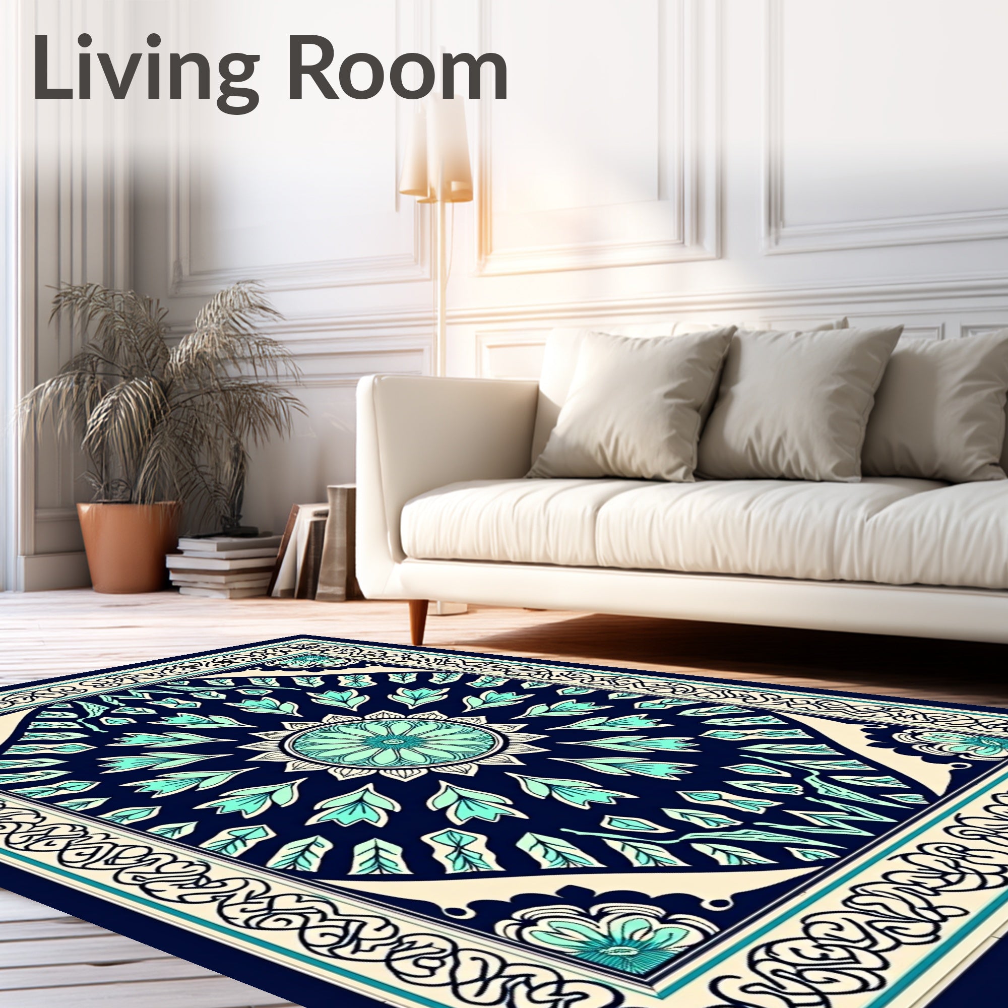 Classic Medallion Featuring Layered Petals and Intricate Fretwork Details (Blue) - ODIKA