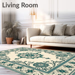 Faded Rococo Tapestry with Interlocking Floral Medallions (Beige) - ODIKA