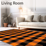 Halloween Plaid Area Rug Spooky Black & Orange Carpet with Pumpkin Design(Orange)