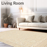 Elegant Beige White Area Neutral Tone Diamond Weave(Beige)