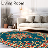 Midnight Medallion Mosaic with Ornate Botanical Scrollwork(Blue)