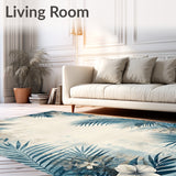 Eclectic Floral Palm Print Accent in Blue Grey Beige(Blue)