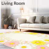 Daisy Burst Featuring Playful Flower Motifs and Artistic Flourishes(Beige)