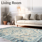 Large Neutral Farmhouse Boho Non Slip Indoor Floor Beige Blue(Beige)