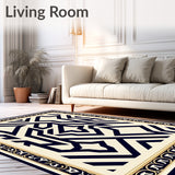 Classic Border Interlocking Maze with Ornate Chevron Medallions(Beige)