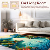Ultra Soft Area Rug, Non Slip, Stain Resistant, Washable Area Rugs for Living Room, Bedroom, Wildlife Bass Fishing Lodge(Blue)