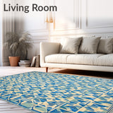 Blue & Beige Geometric Non Shedding(Blue)