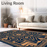 Boho Mosaic Abstract with Interlocking Lattice Filigree (Blue)