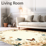 Beige Butterfly Floral Non Slip Area(Beige)