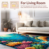 Illusion Ocean Area Rug Vibrant Coral Reef Carpet(Blue)