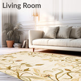 Neutral Floral Jute with Khaki Inspired Botanical Swirls and Curves(Beige)