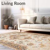 Distressed Medallion Geometric Area With Vintage Floral Motif Accents(Beige)
