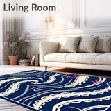 Ocean Wave Nautical Anchor Design Floor Covering (Blue)