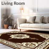 Vintage Medallion Accent with Intricate Border Design(Brown)