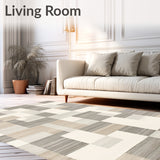 Ethereal Beige & Gray Area Modernist Geometric Design(Beige)