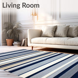 Contemporary with Bold Navy and Beige Stripes Design(Blue)