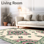 Boho Floral Medallion Motifs with Hand Drawn Paisley Accents (Beige) - ODIKA