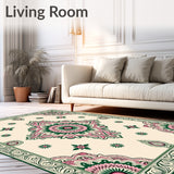 Boho Floral Medallion Motifs with Hand Drawn Paisley Accents (Beige) - ODIKA
