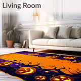 Festive Halloween Welcome Doormat with Spooky Pumpkin Pattern Rug(Orange)