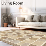 Chic Checkerboard Area Earthy Beige Tone Geometric Patterned(Beige)