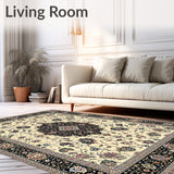 Sophisticated Beige and Black Oriental Featuring Timeless Medallion Design(Beige)