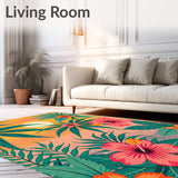 Tropical Sunset Palm Fronds with Hibiscus Blooms(Orange)