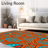 Retro Psychedelic Mushroom Medley with Interlocking Floral Swirls (Orange)