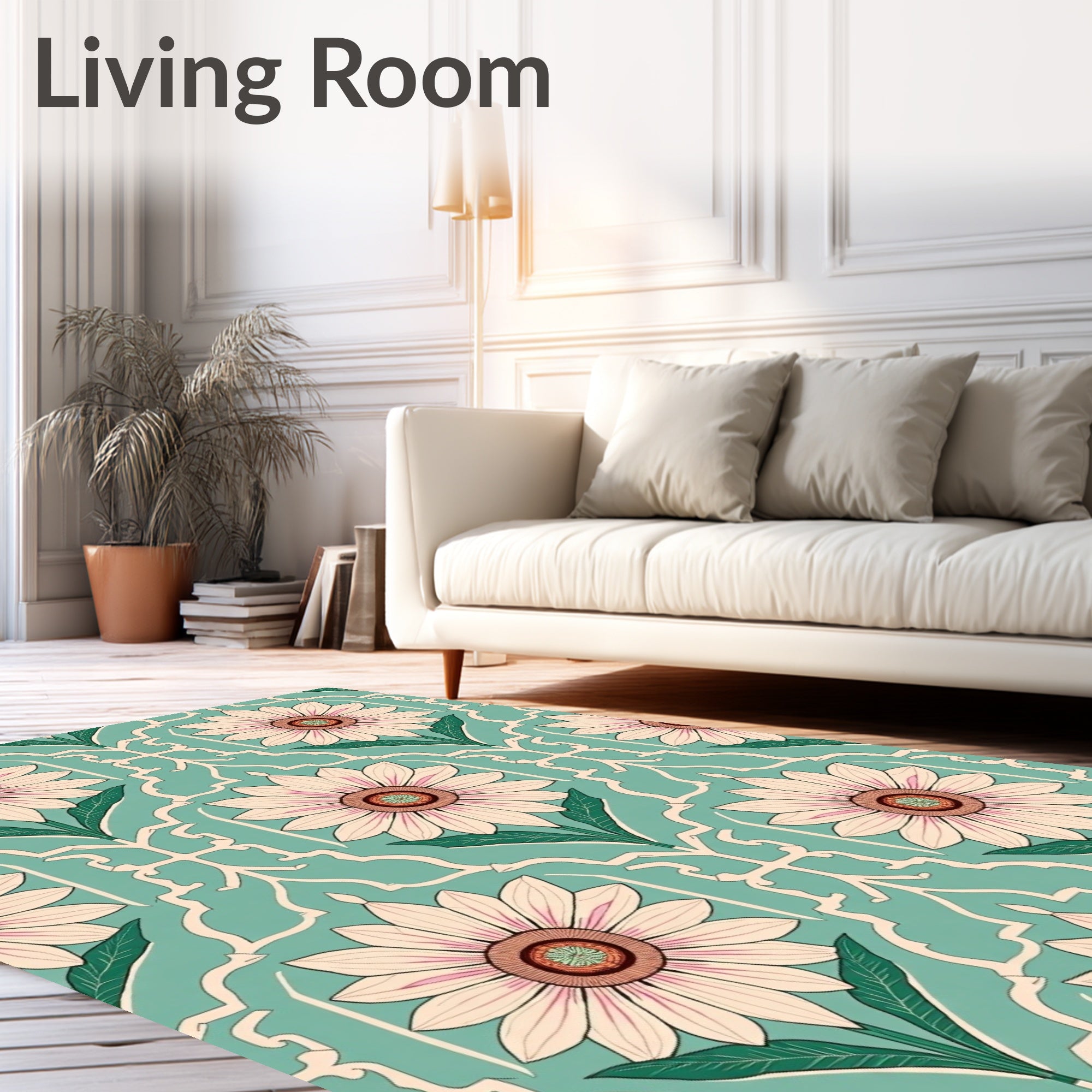 Intricate Sage Green and Blush Floral Lattice with Sunflower Details (Teal) - ODIKA