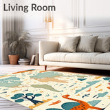 Beige with Cartoon Dinosaurs and Vintage Style World Map(Beige)