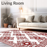 Ornamental Damask Medley with Swirling Leaf and Floral(Red)