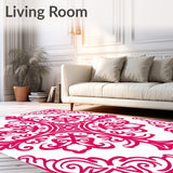 Luxurious Shag Medallion Swirl Accent Elegant Decorative Ornate (Pink)