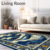 Beige Blue Ocean Wave Area(Blue)