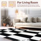 Ultra Soft Area Rug, Non Slip, Stain Resistant, Washable Area Rugs for Living Room, Bedroom, Checkered Low Pile(Black)