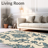 Damask Floral Motif Non Shedding Floor Covering(Beige)
