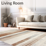 Distressed Beige Brown Subtle Striped Design Large Area(Beige)