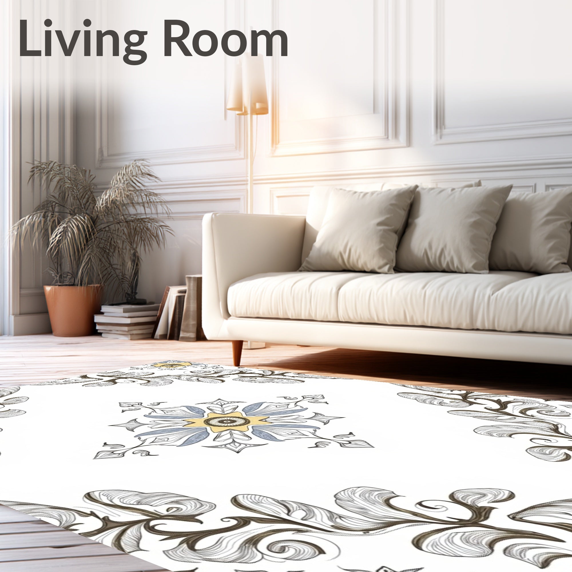 Distressed Botanical Vine Scroll with Weathered Flourishes (White) - ODIKA