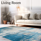 Area with Distressed Blue Beige Print for Entryway(Blue)