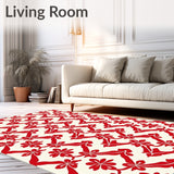 Abstract Interlocking Wave Design With Layered Floral Silhouettes(Red)