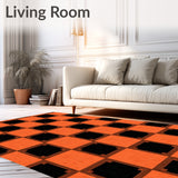 Autumn Checkered Grid with Interlocking Squares Design(Orange)