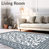 Non Slip Elegant Dark Gray Floral for Stylish Floors(Blue)