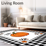Farmhouse Entry Pumpkin Greeting Doormat Rustic Plaid(Orange)