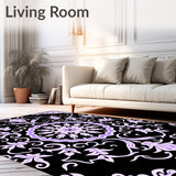 Elegant Floral Medallion Featuring Stylized Petals and Curved Vines (Black)