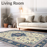 Harmony Embrace Non Slip Beige & Blue Medallion(Beige)