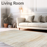 Distressed Floor with Retro Accent and Low Pile in Subtle Beige(Beige)