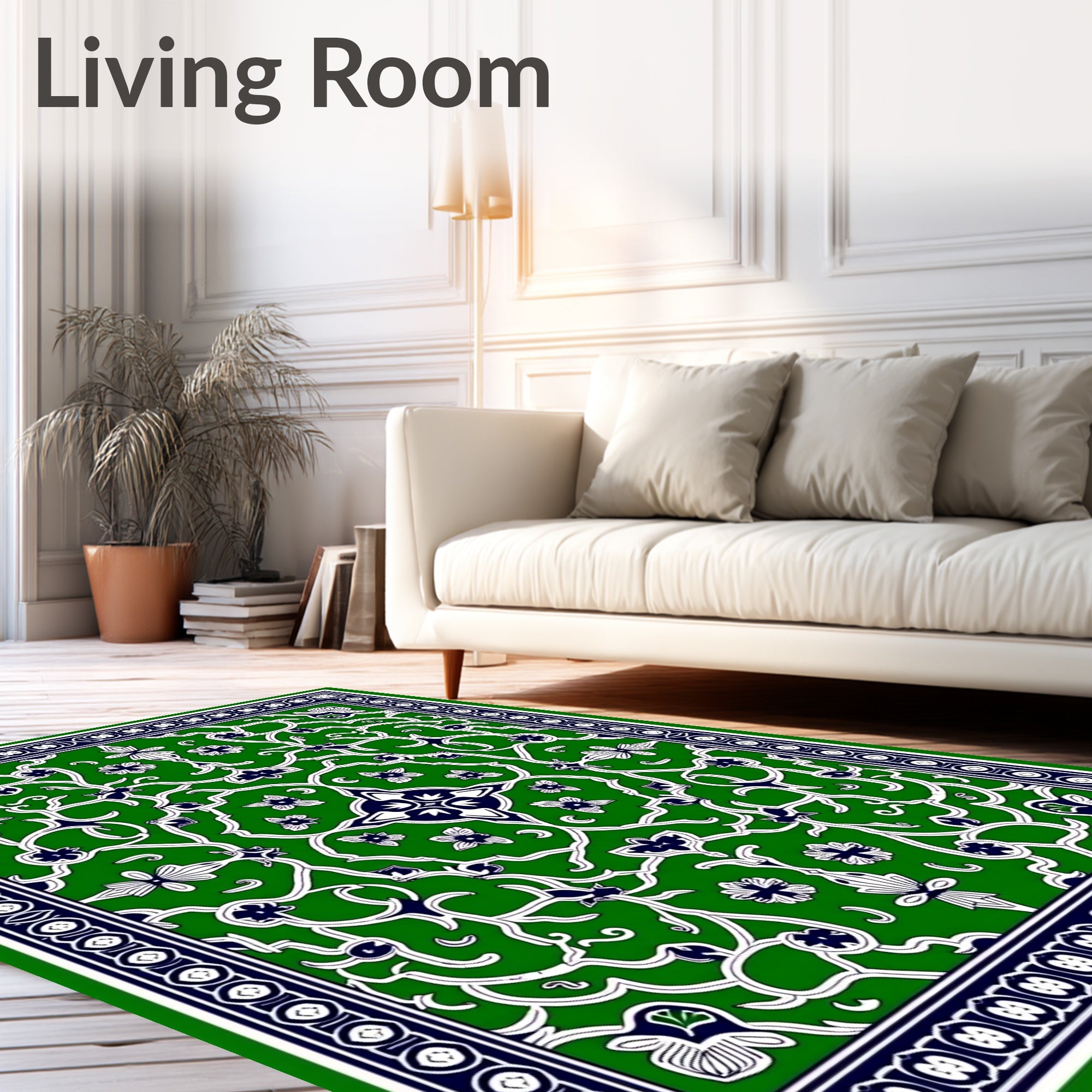 Interlocking Medallion Motifs with Ornate Symmetry and Floral Accents (Green) - ODIKA