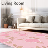 Whimsical Rose Garden Motif with Scattered Blossom and Leaf Accents(Pink)